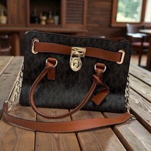 Michael Kors Medium Logo Satchel Purse.  Brown.